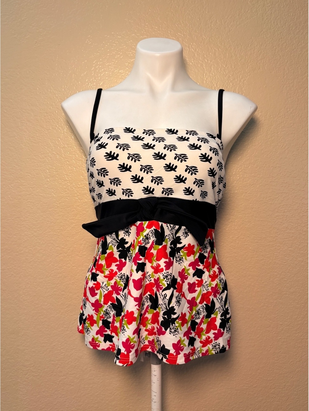 Y2K Venus Cami Tankini Floral Print Black Waist Bow #11
